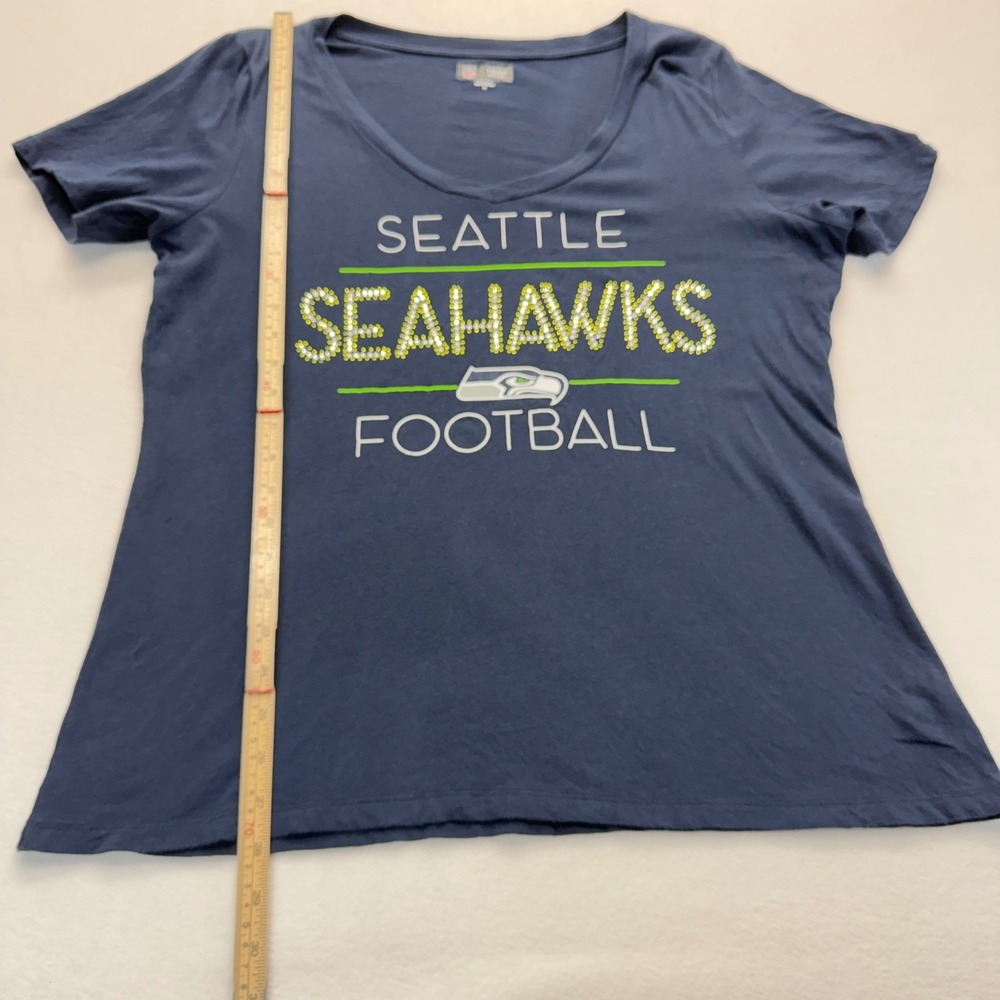 NFL Team Apparel Seahawks Rhinestone V Neck T Shirt Women XL Navy - Picture 5 of 7